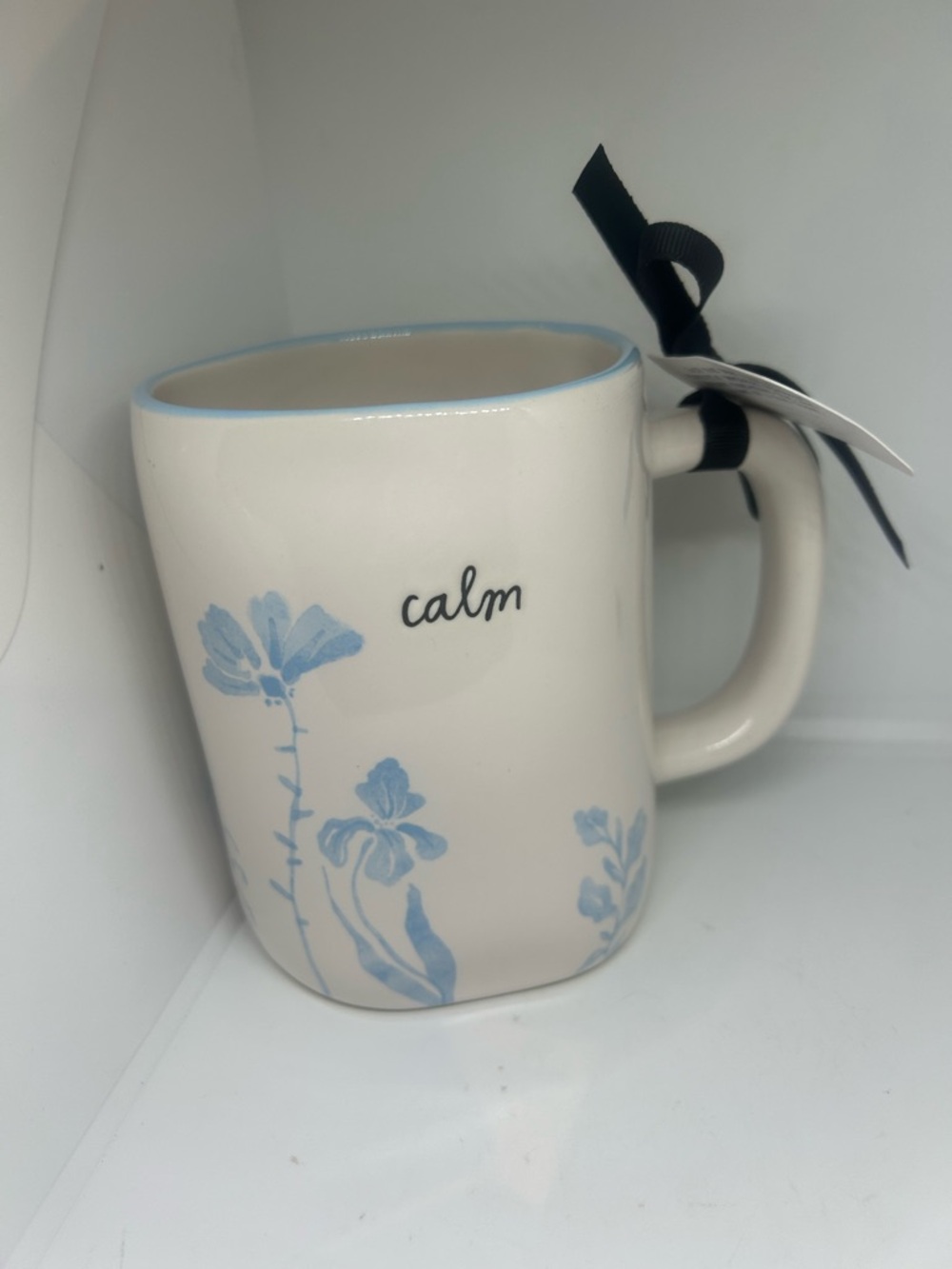 Rae Dunn Calm Ceramic Floral Mug - Light Blue